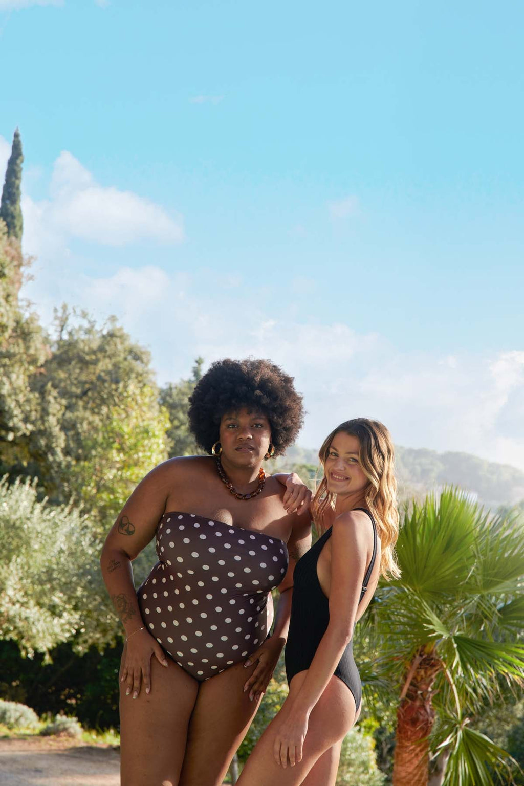 Maillot 1 Pièce Bustier - Pois Marron