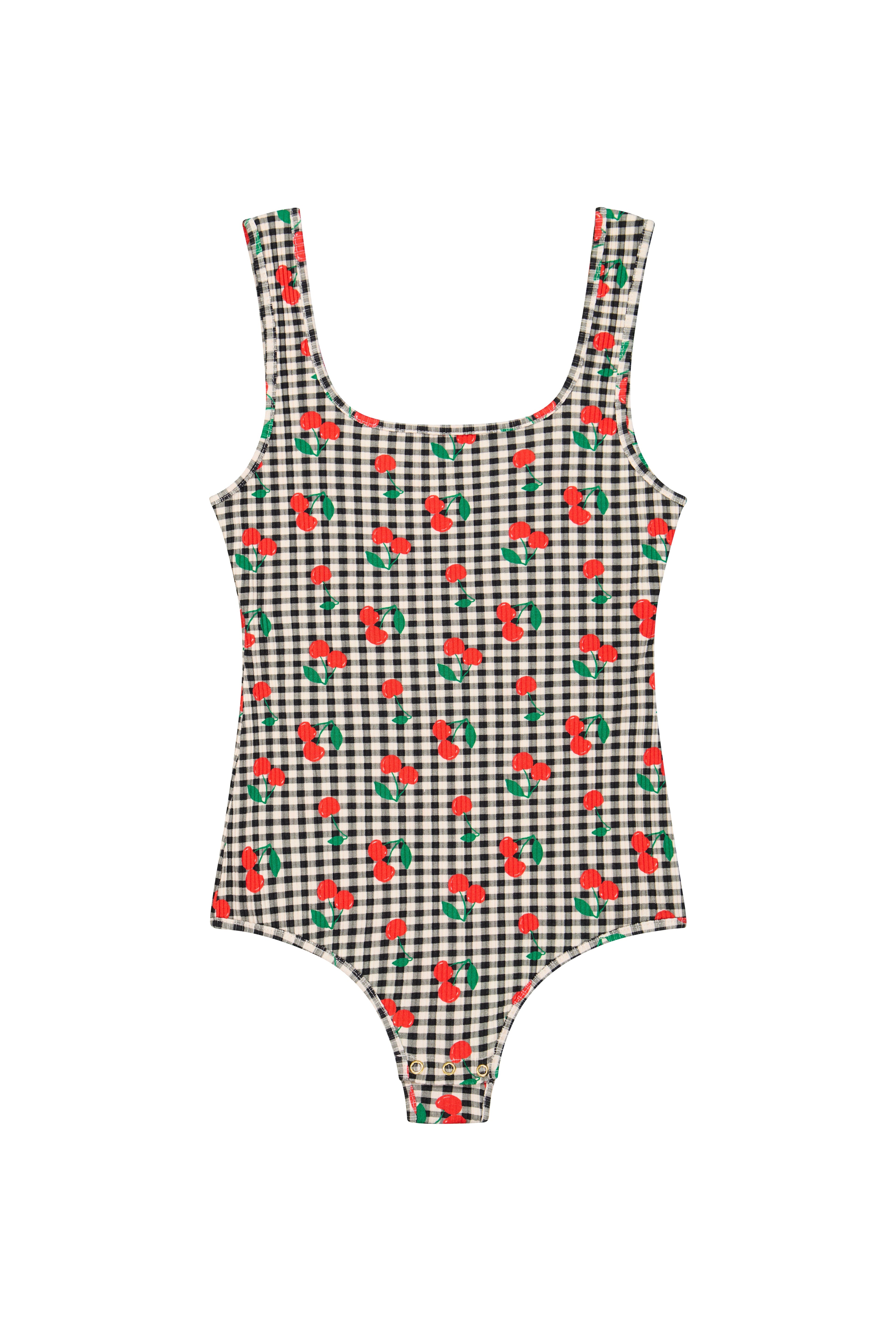 Body Débardeur Coton BIO - Vichy Cerises Noir