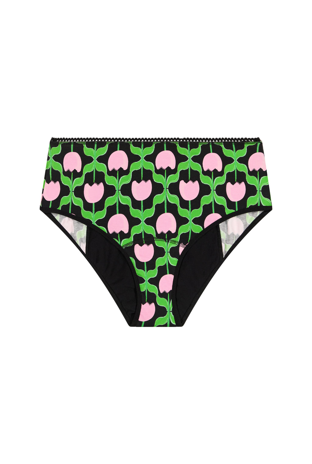 Culotte menstruelle Taille Haute GOTS - Flux nuit | Tulipes Noir
