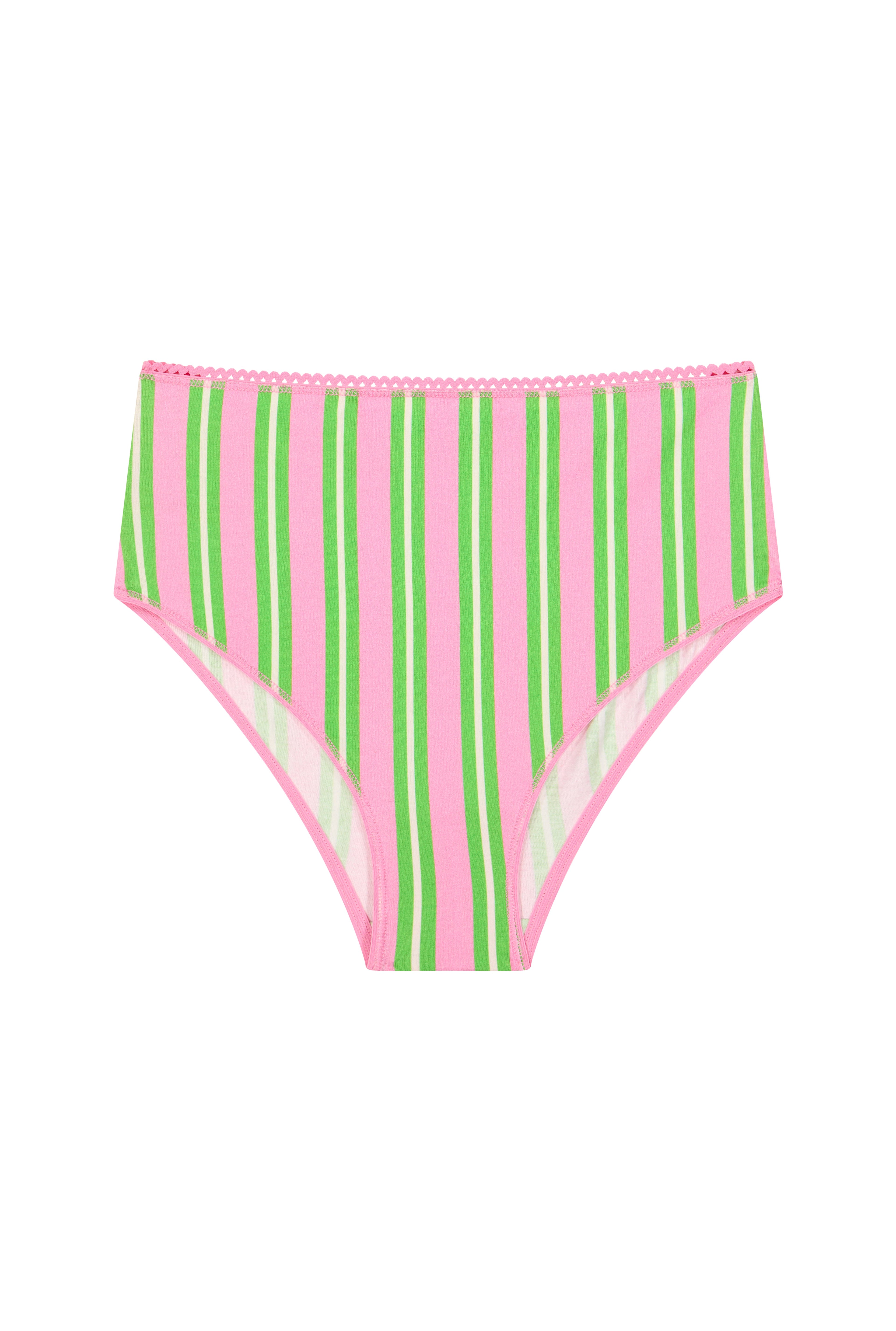 Culotte Taille Haute Coton BIO - Rayures Vertes et Roses