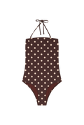 Maillot 1 Pièce Bustier - Pois Marron