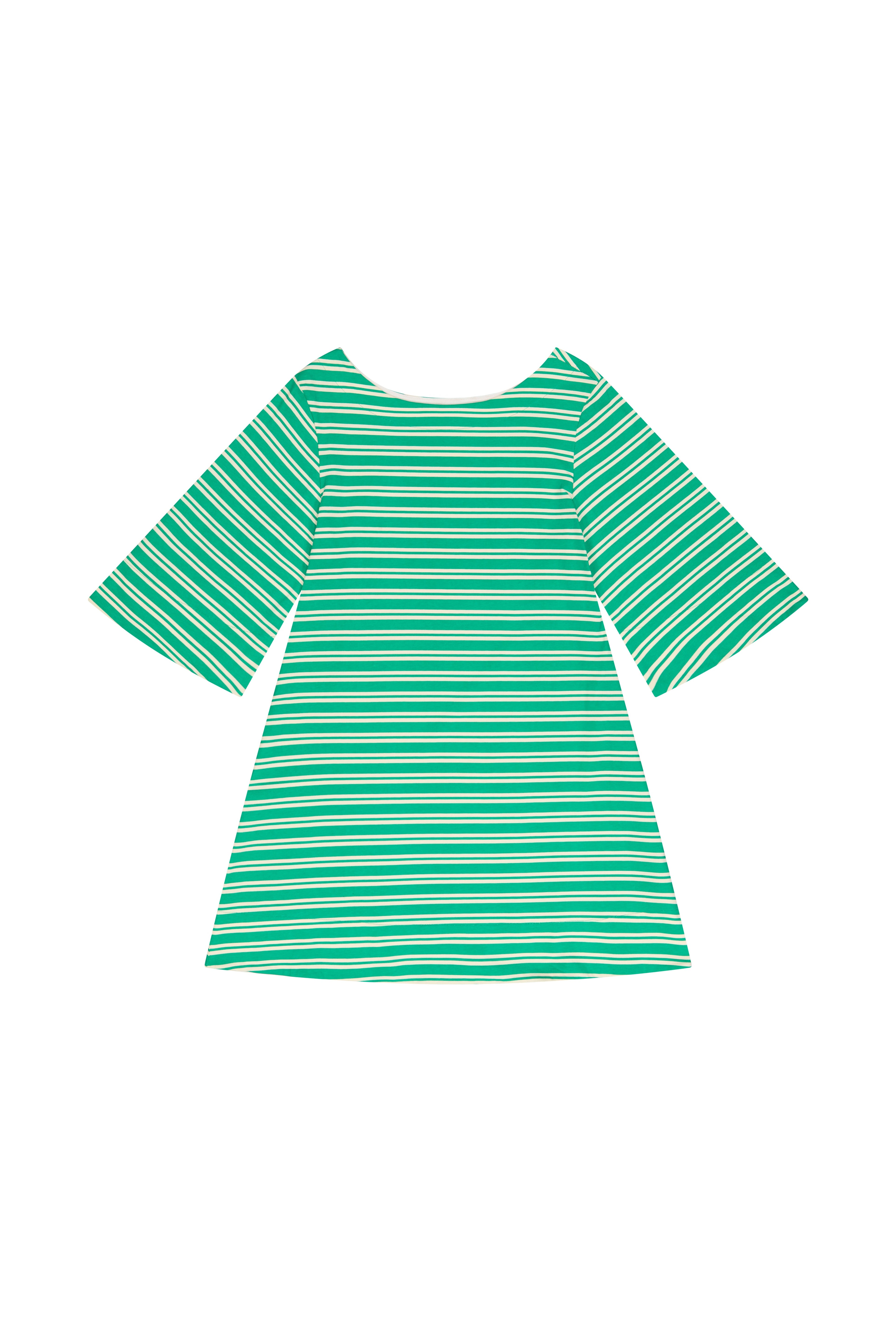 Robe Manches Évasées Coton BIO - Rayures Vert