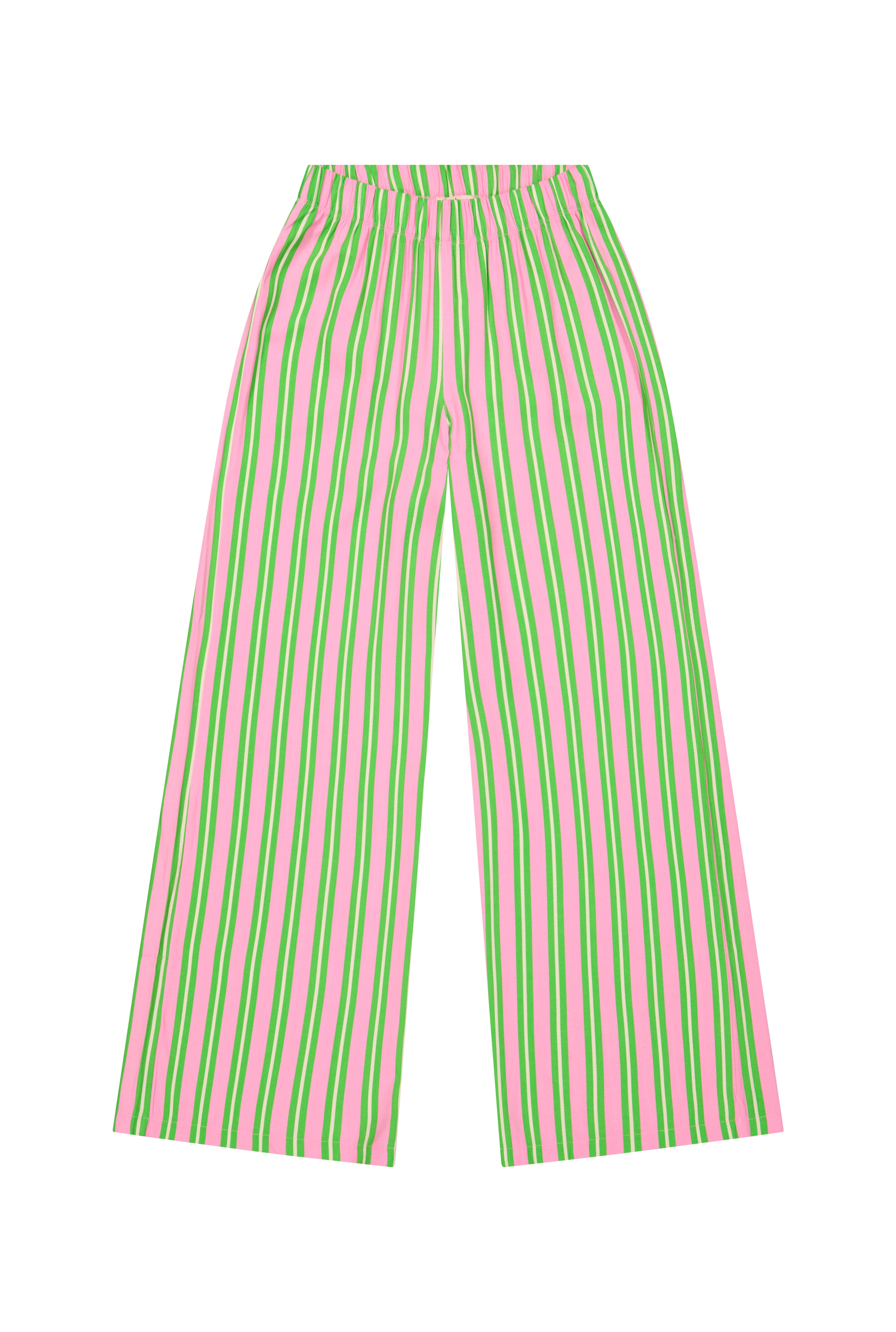 Pantalon Fluide Viscose - Rayures Vertes et Roses