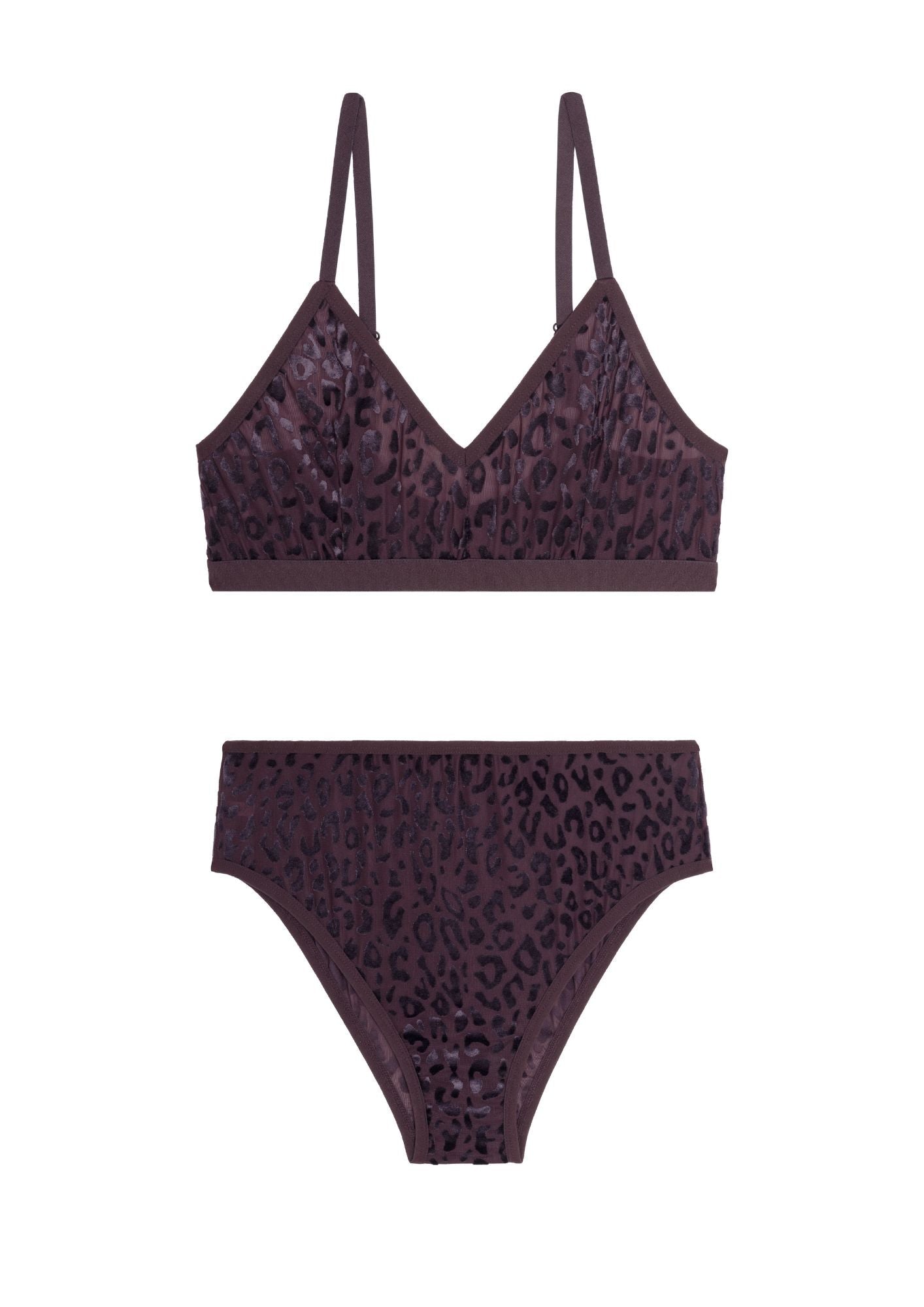 1 BRASSIERE + 1 TAILLE HAUTE TULLE - Léopard Prune