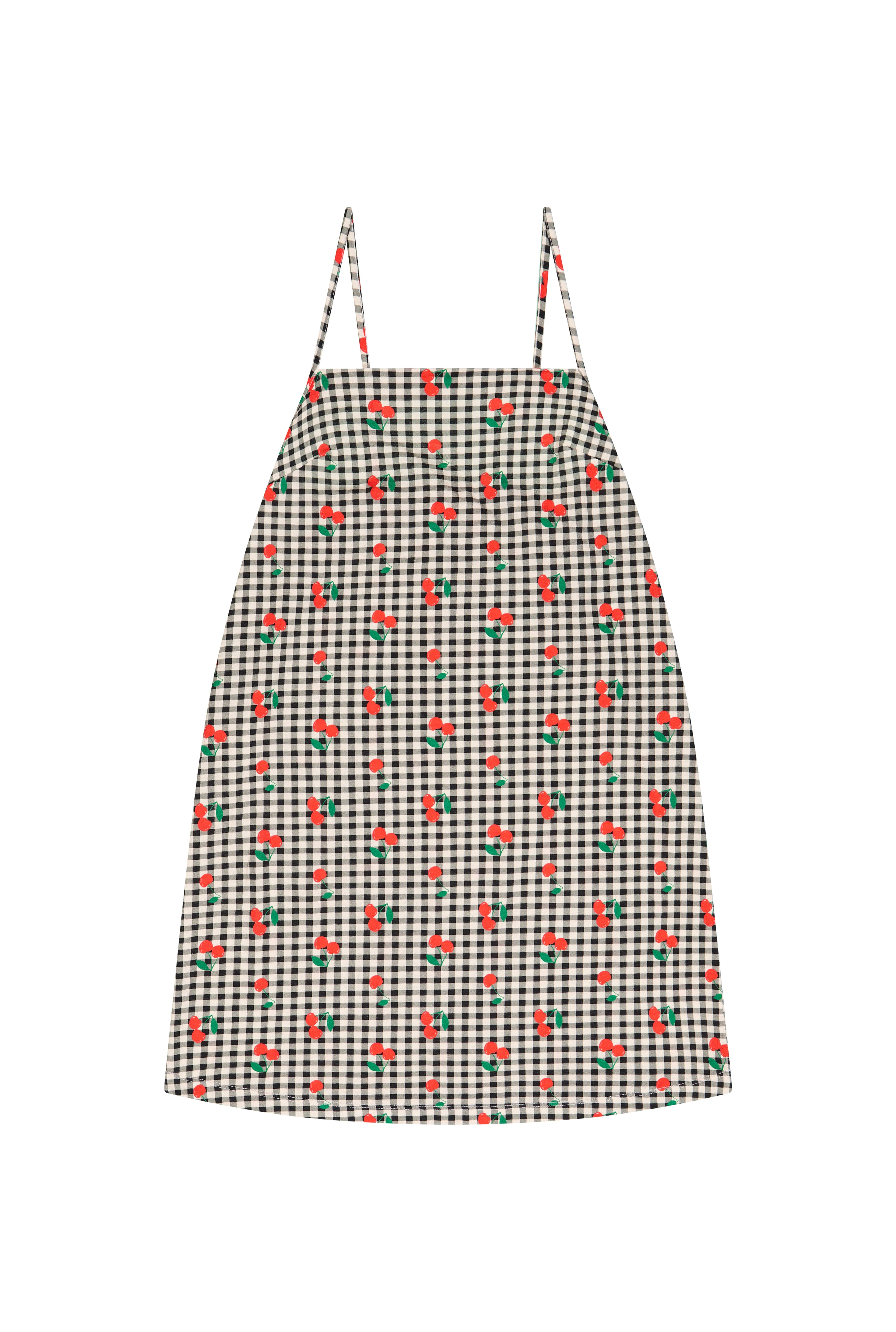 Robe Mini Coton BIO - Vichy Cerises Noir