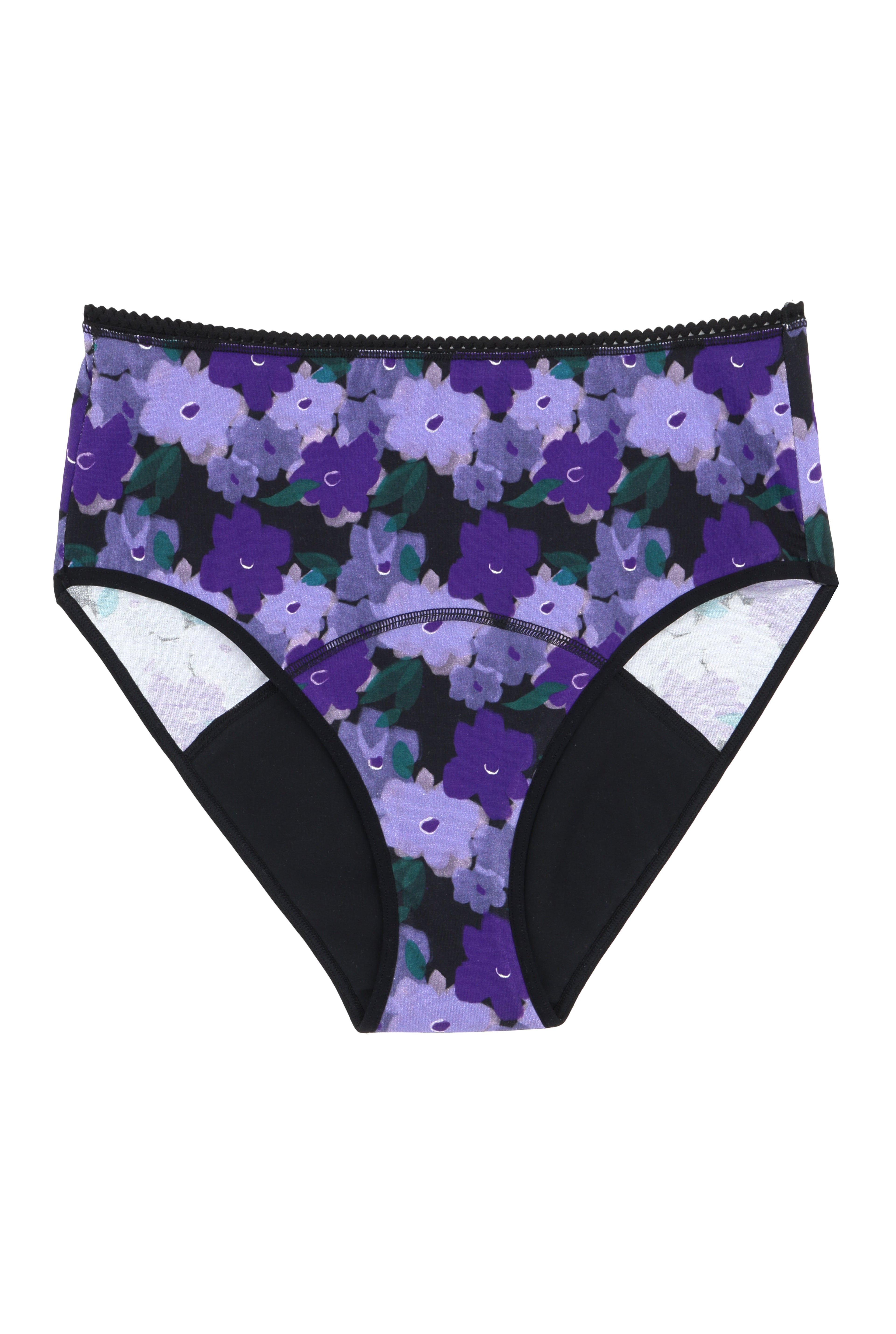 Culotte menstruelle Taille Haute GOTS - Flux abondant | Fleurs Violettes