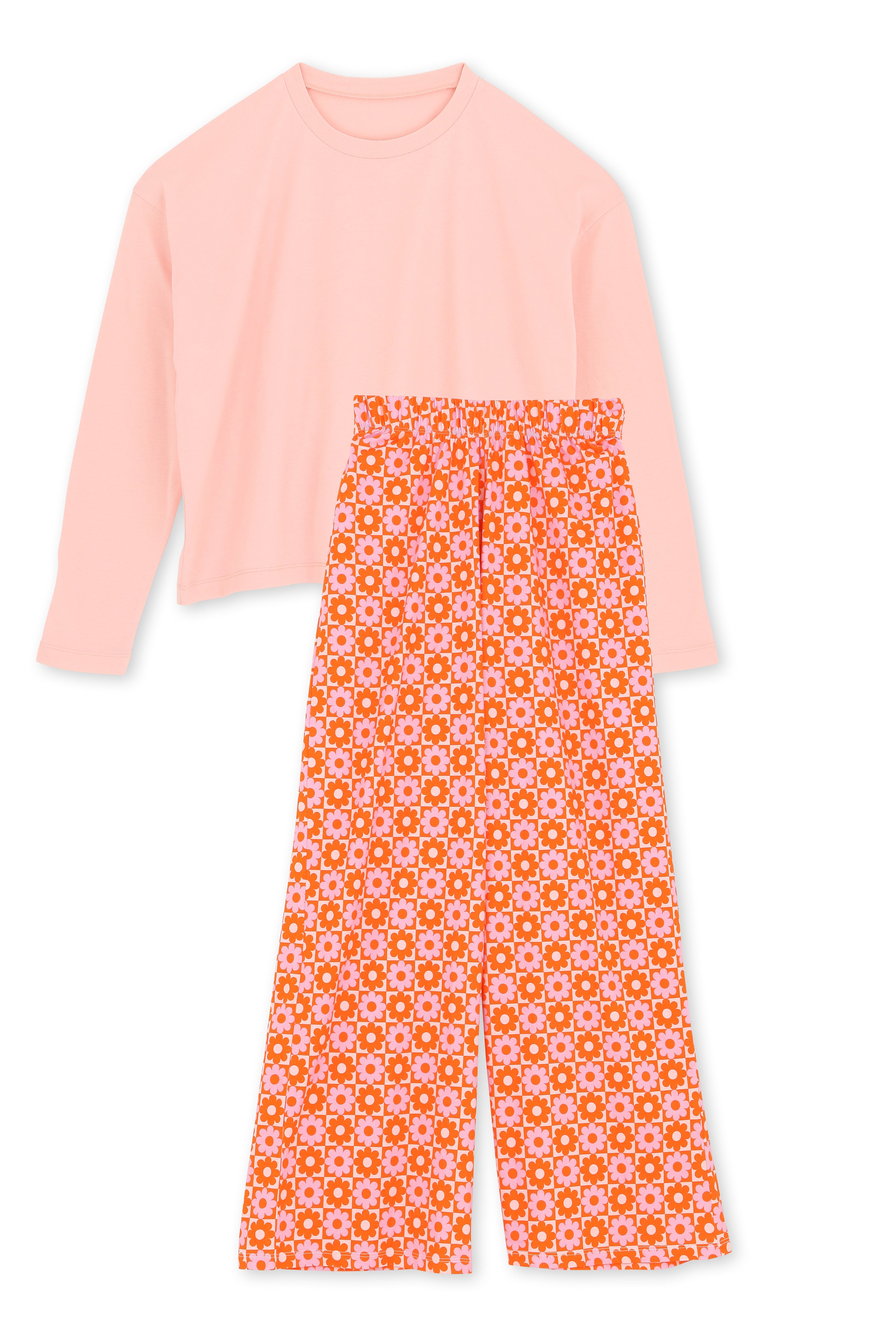 Pyjama Manches Longues Coton BIO - Damier Flowers