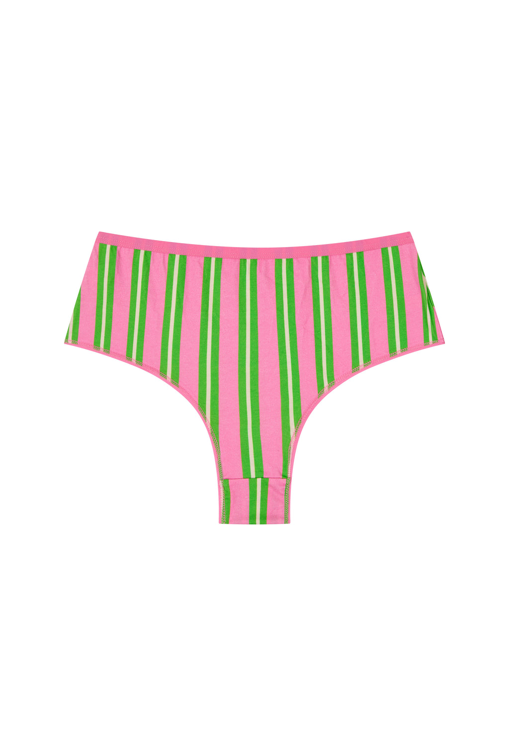 Shorty Tanga Coton BIO - Rayures Vertes et Roses
