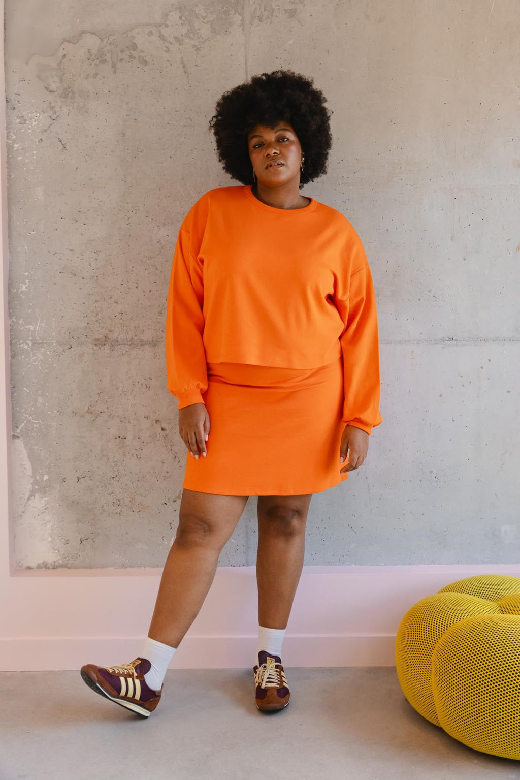 Ensemble Sweat & Jupe courte maille 100% COTON BIO - Orange