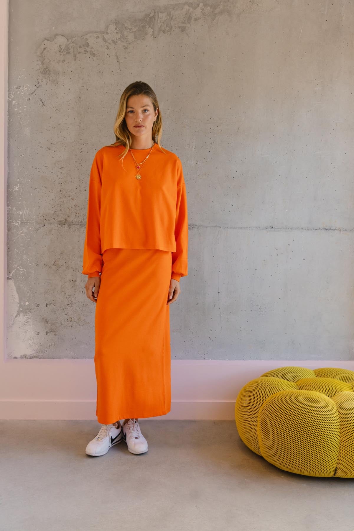 Ensemble Sweat & Jupe longue maille 100% COTON BIO - Orange