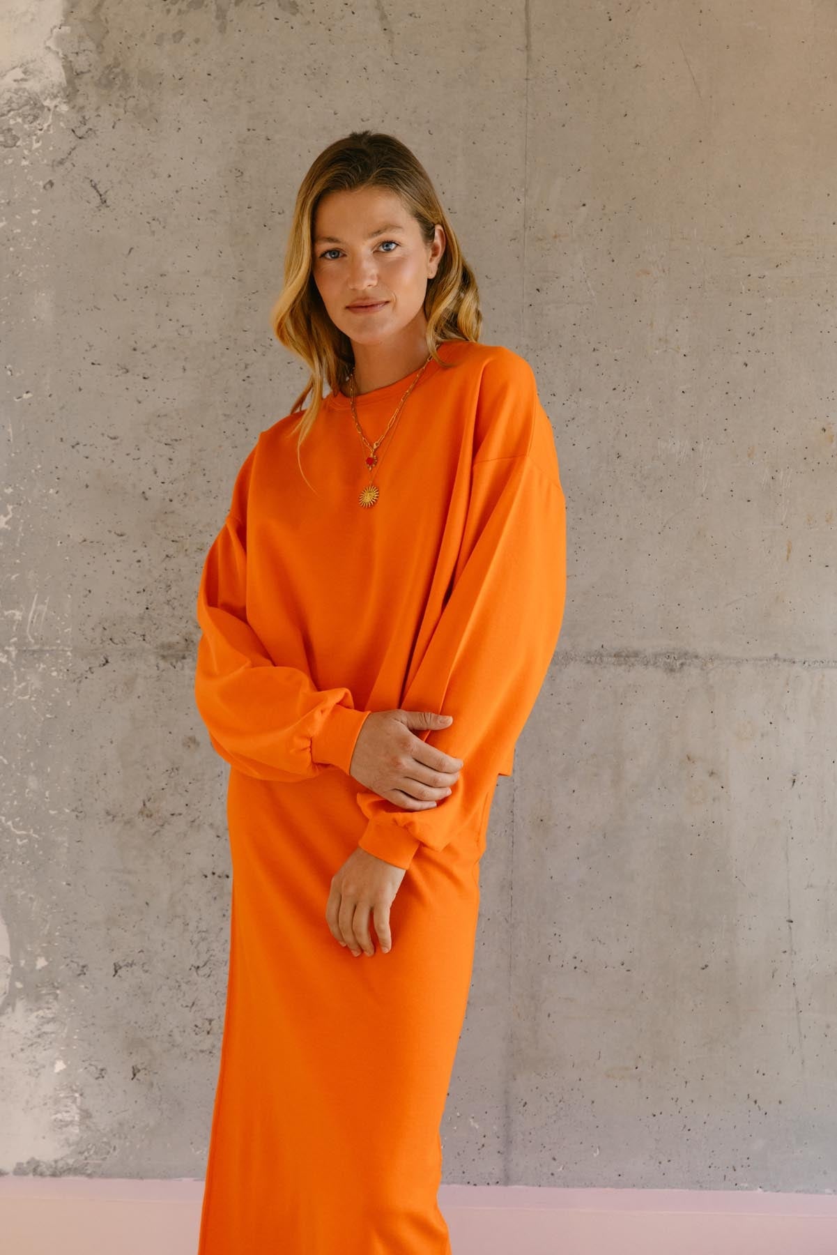 Ensemble Sweat & Jupe longue maille 100% COTON BIO - Orange