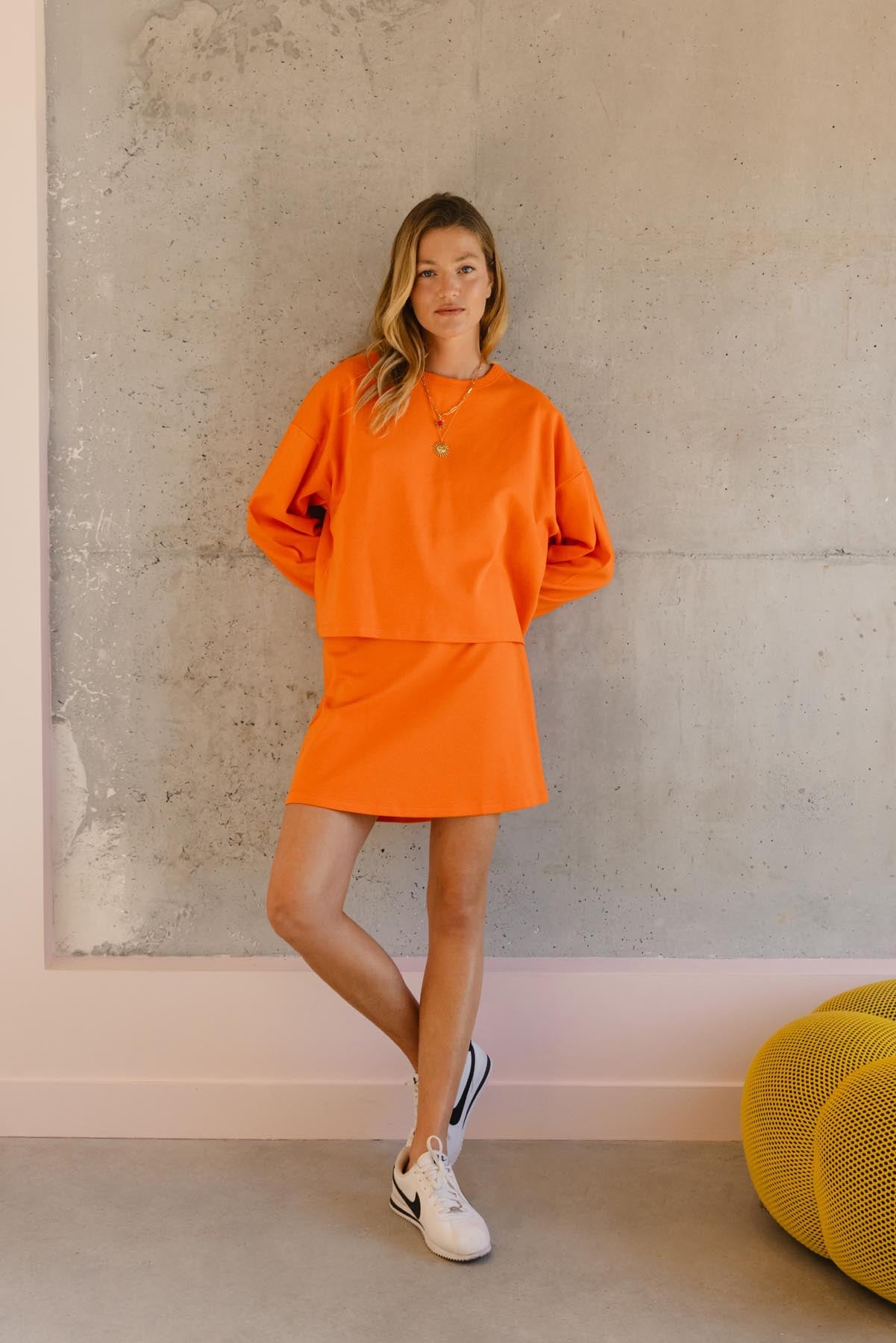 Ensemble Sweat & Jupe courte maille 100% COTON BIO - Orange