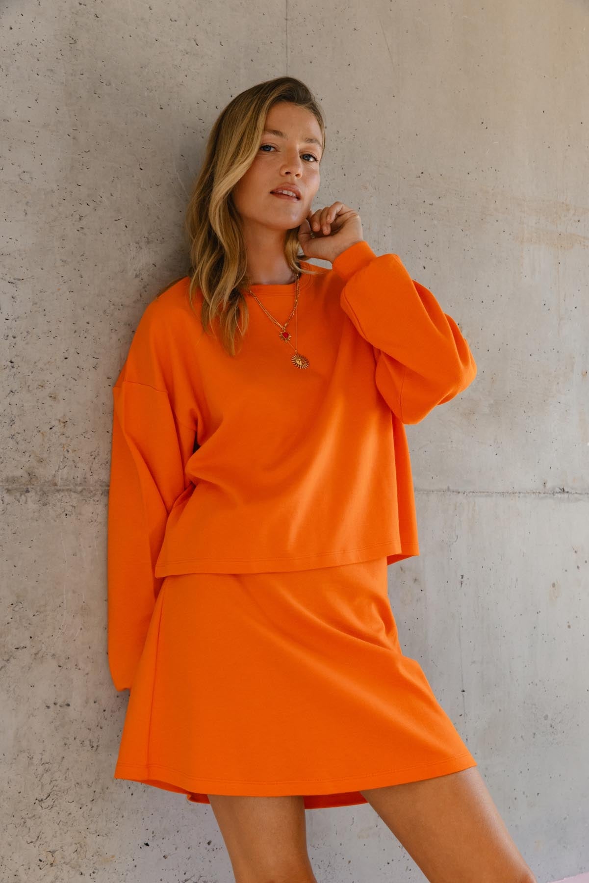 Ensemble Sweat & Jupe courte maille 100% COTON BIO - Orange