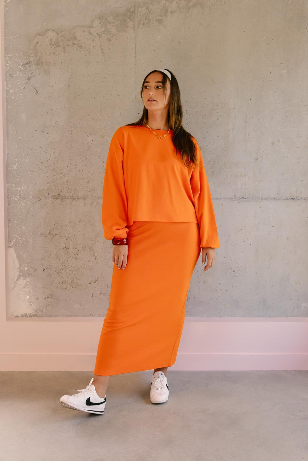 Ensemble Sweat & Jupe longue maille 100% COTON BIO - Orange