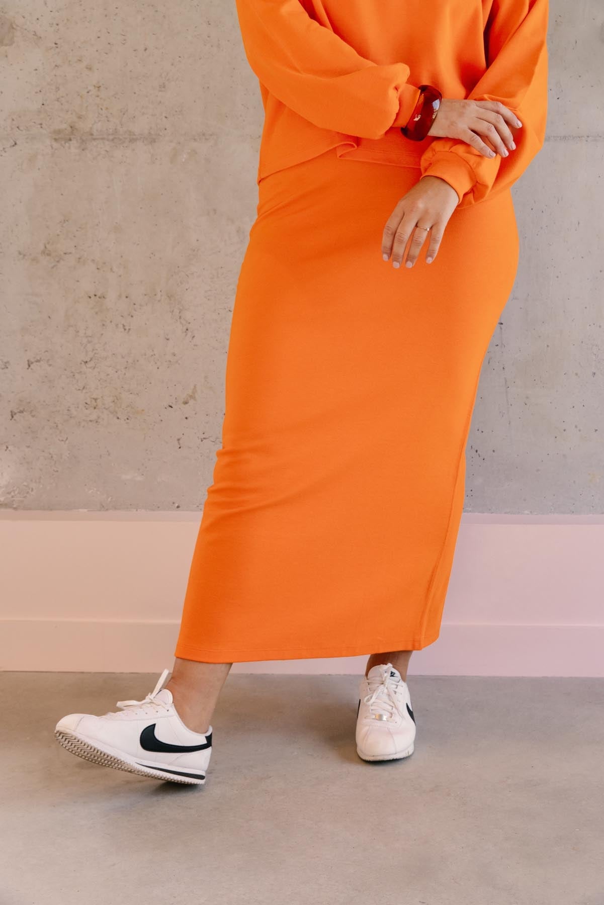 Ensemble Sweat & Jupe longue maille 100% COTON BIO - Orange