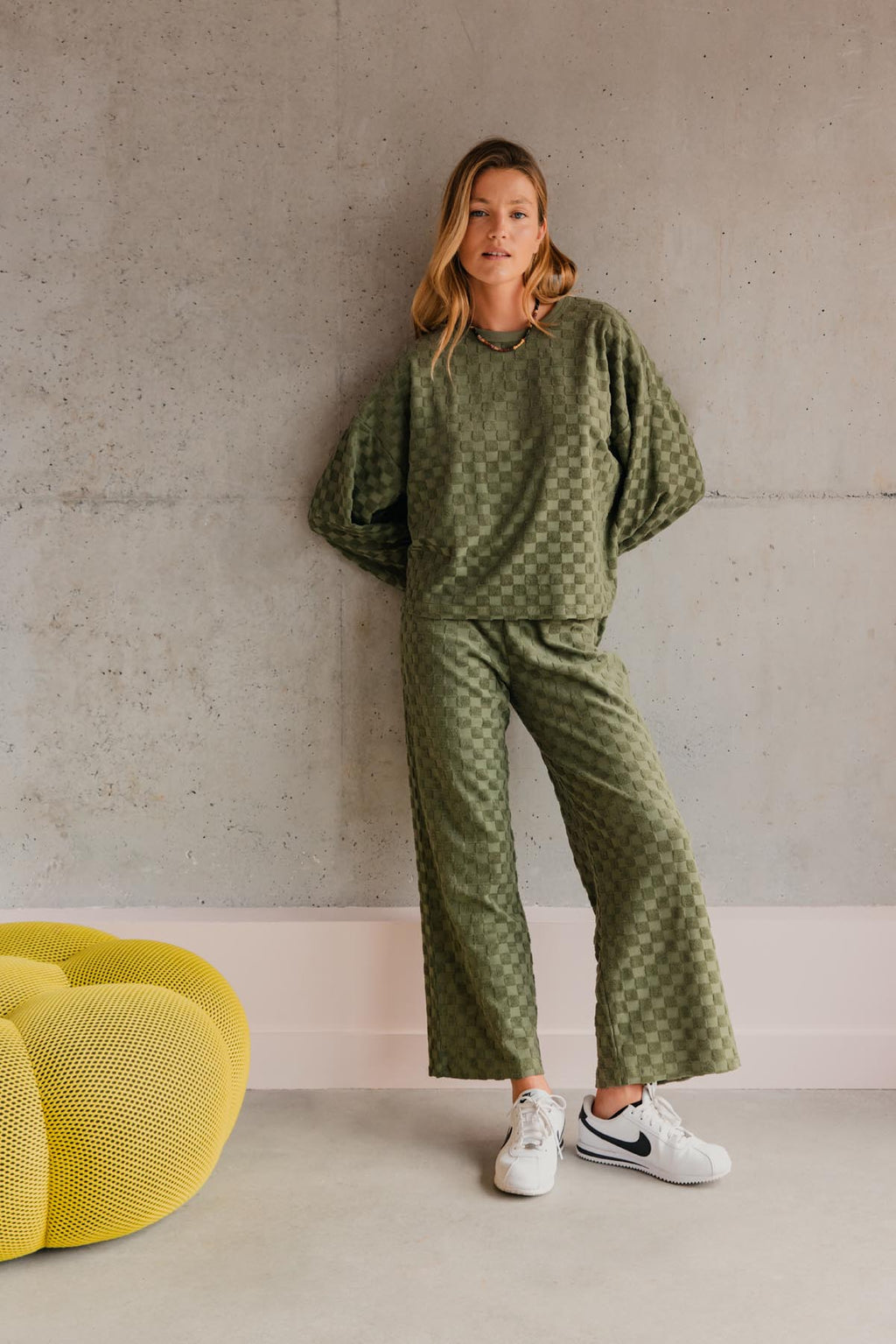 Ensemble Éponge Damier 100% COTON BIO - Kaki