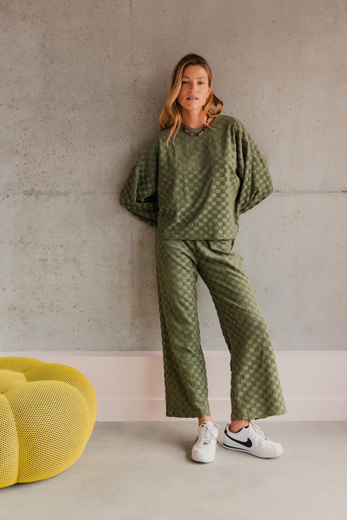 Ensemble Éponge Damier 100% COTON BIO - Kaki