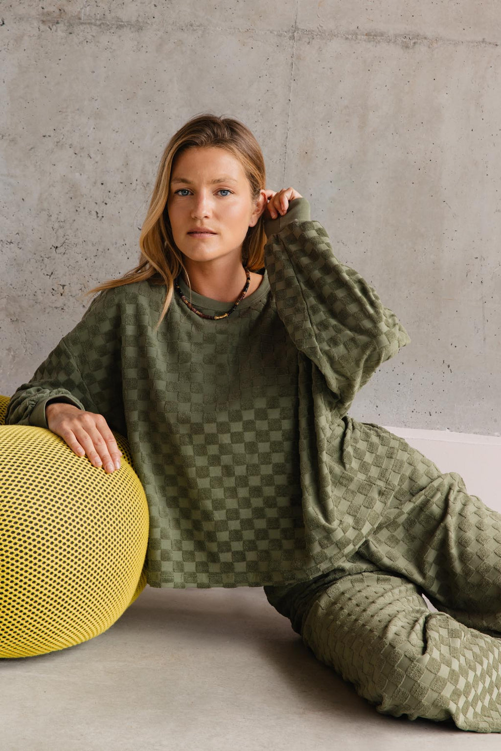 Ensemble Éponge Damier 100% COTON BIO - Kaki
