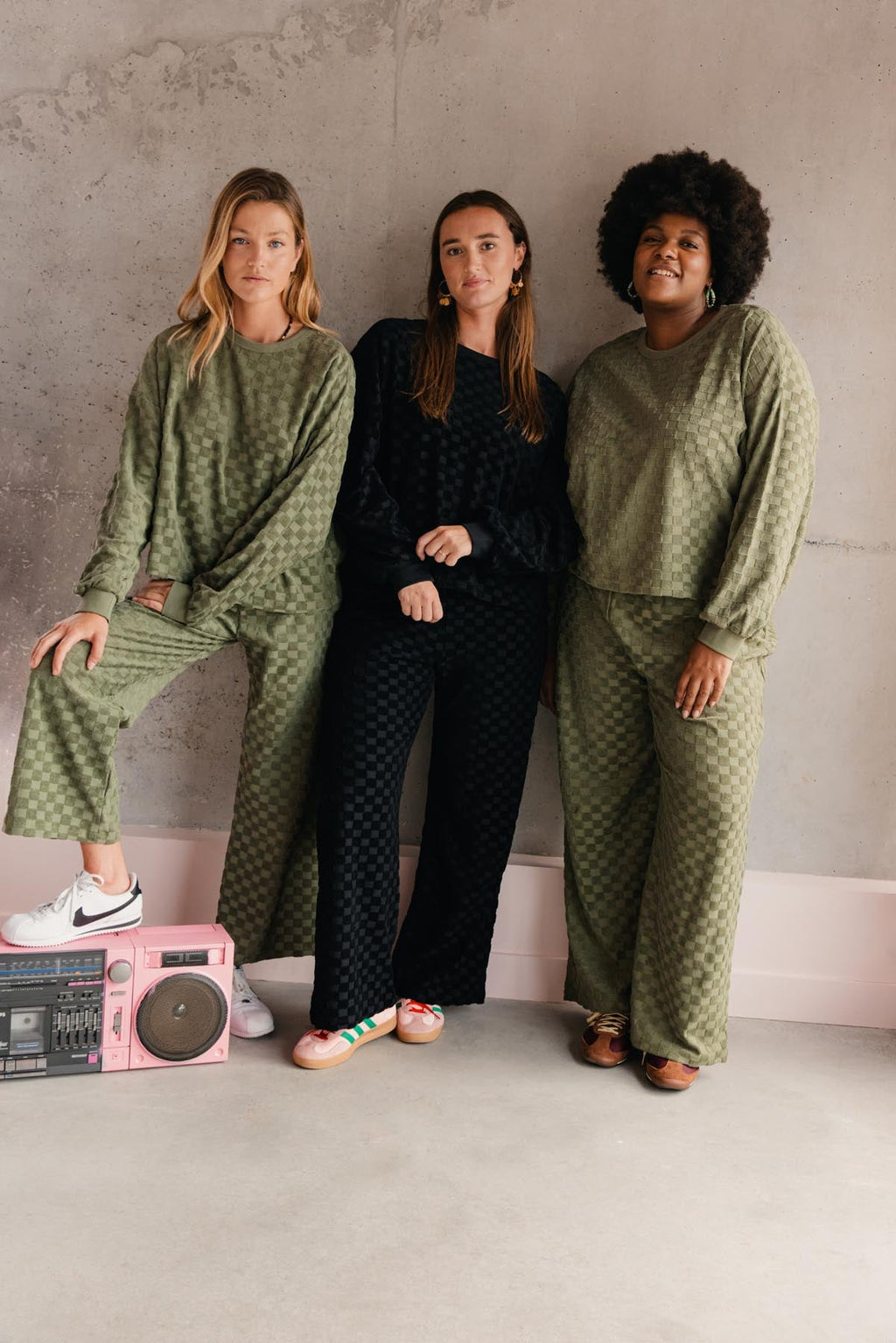 Sweat Éponge Damier 100% Coton BIO  - Kaki
