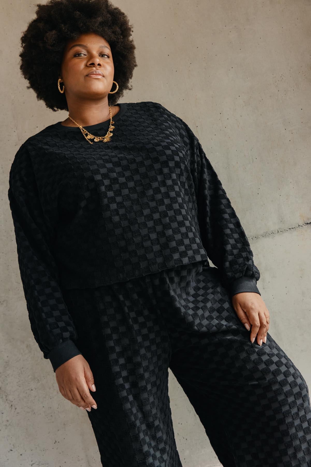 Ensemble Éponge Damier 100% COTON BIO - Noir