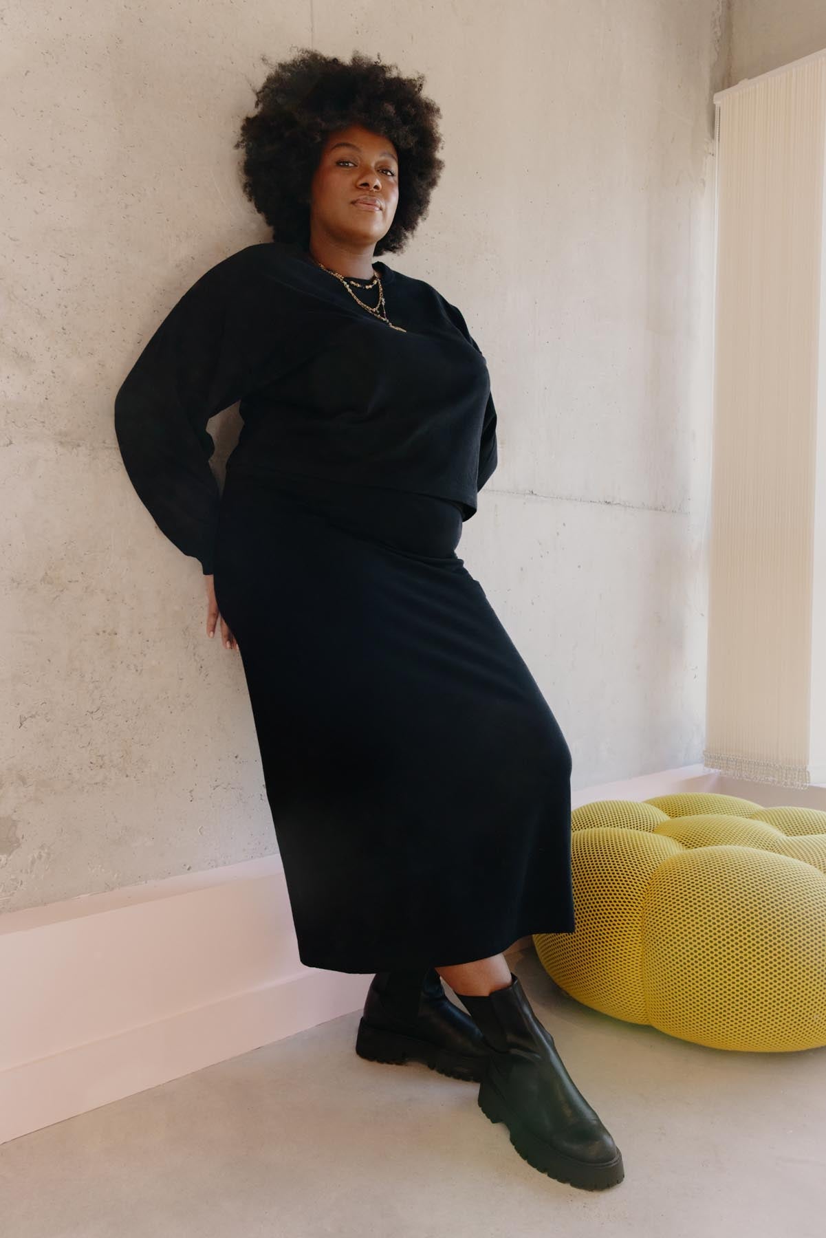 Ensemble Sweat & Jupe longue maille 100% COTON BIO - Noir
