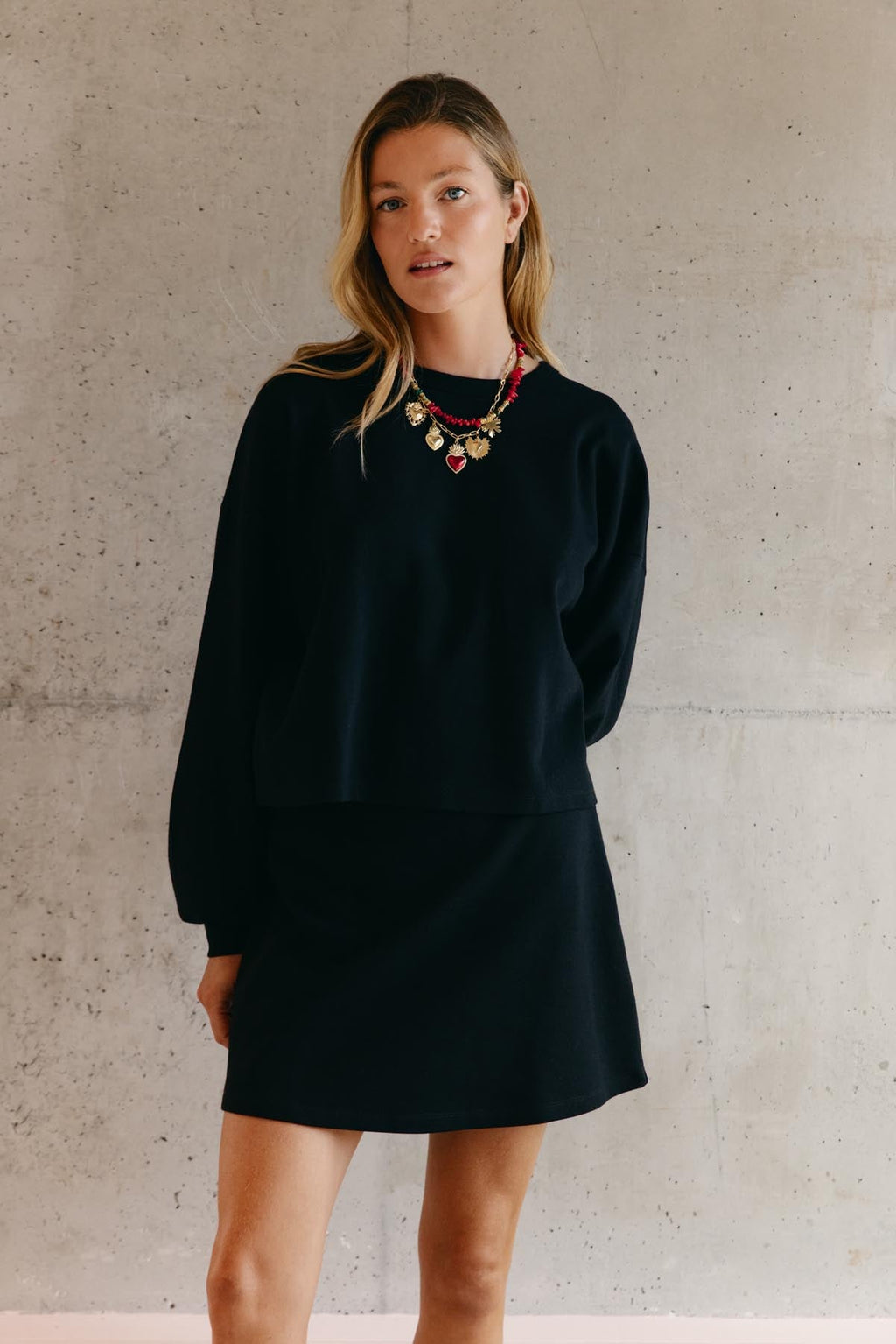 Ensemble Sweat & Jupe courte maille 100% COTON BIO - Noir