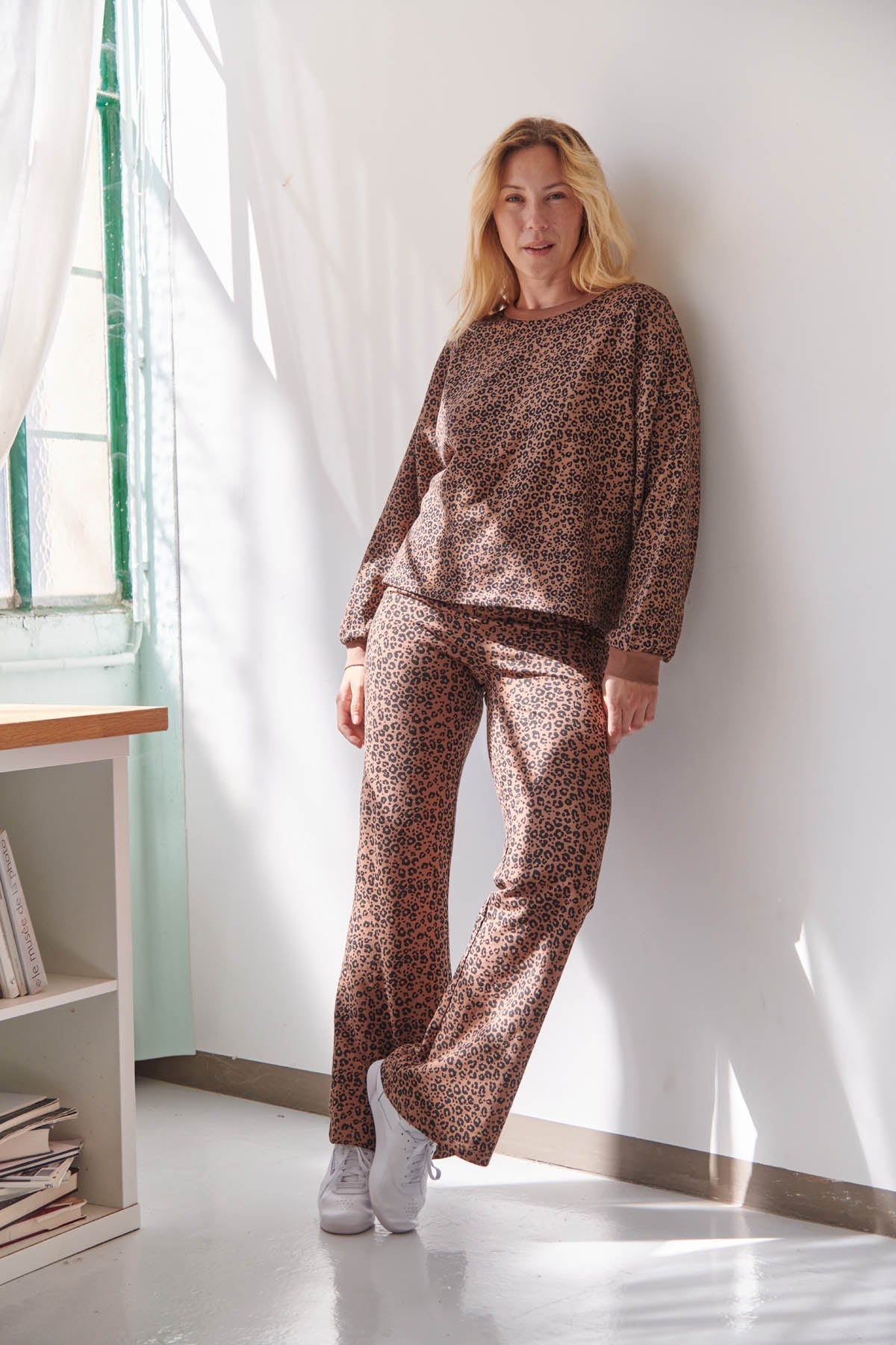 Sweat & Pantalon Évasé Coton BIO - Léopard Marron