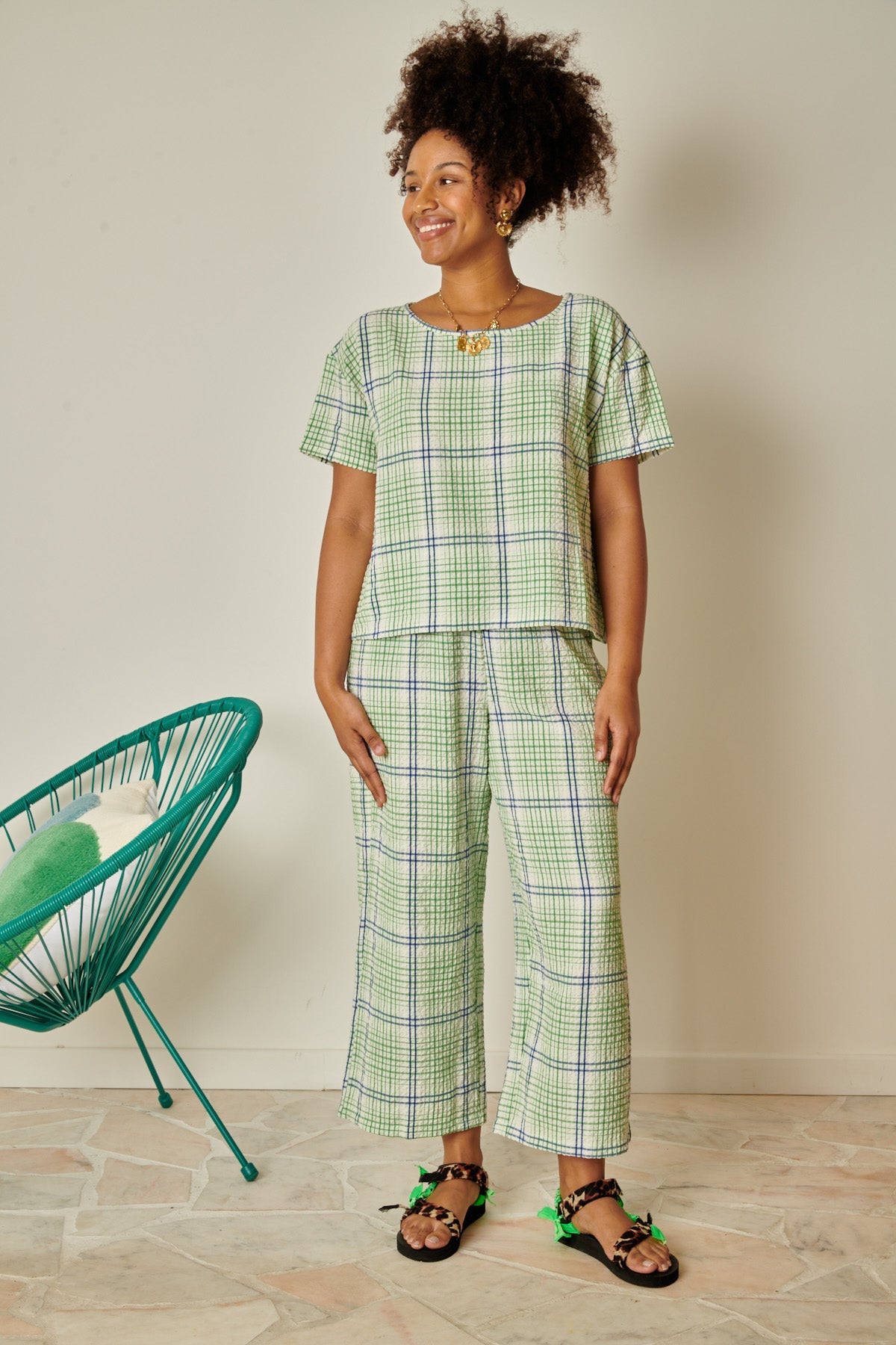 Ensemble Texturé Géométrique - Vert et Bleu