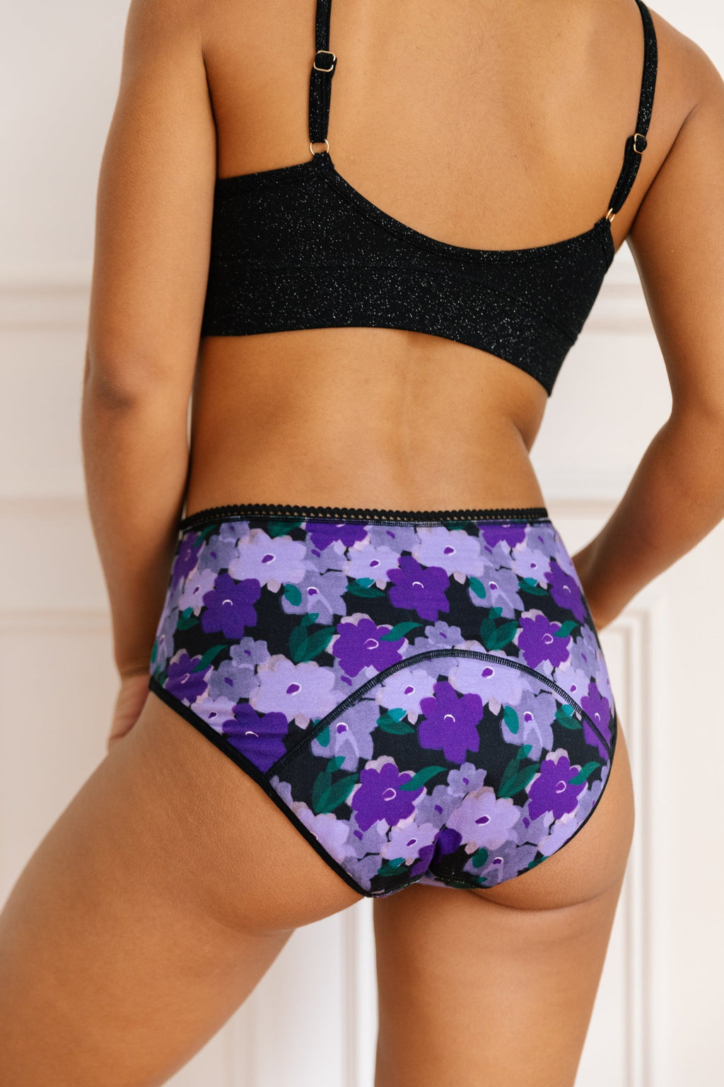 Culotte menstruelle Taille Haute GOTS - Flux abondant | Fleurs Violettes