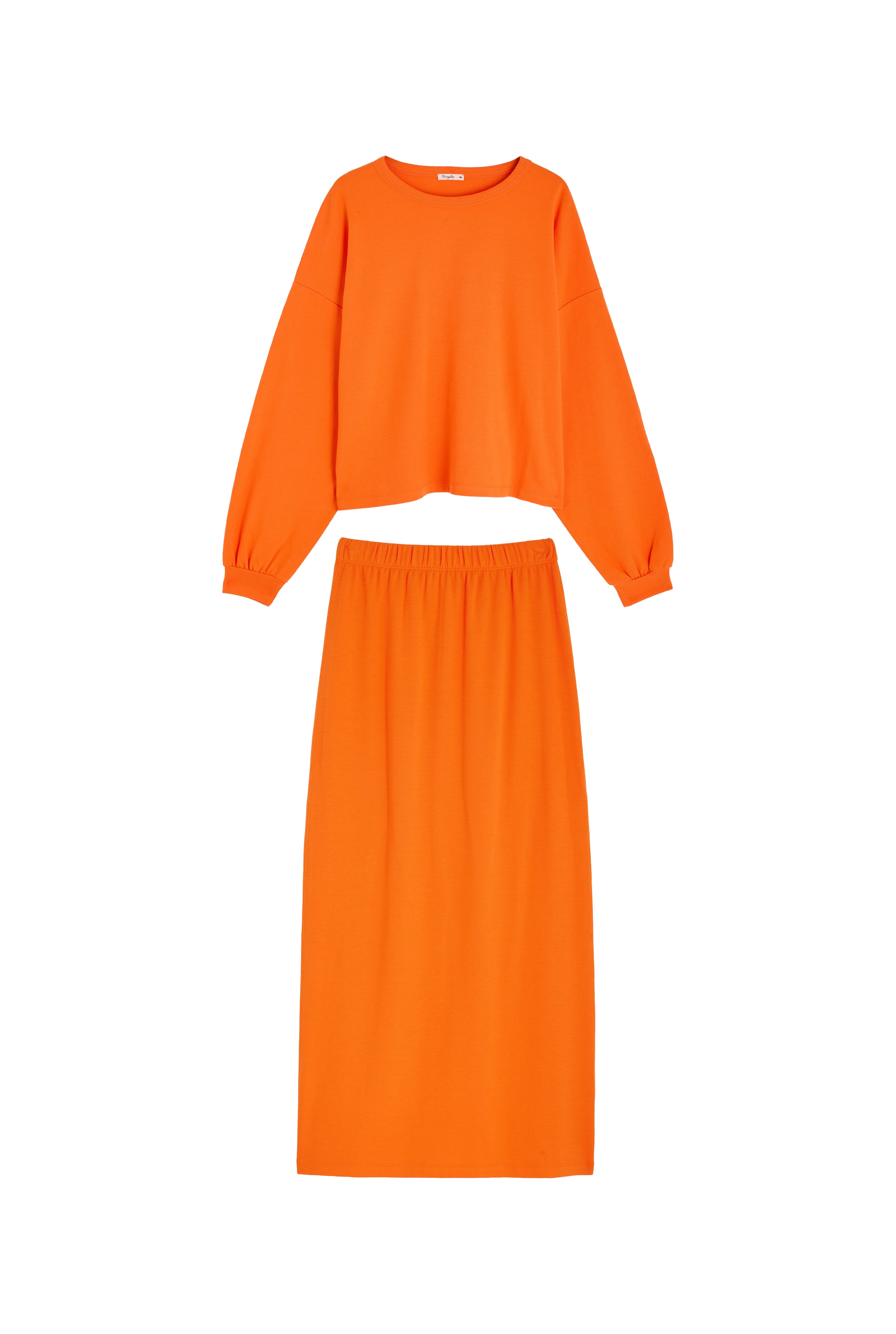Ensemble Sweat & Jupe longue maille 100% COTON BIO - Orange