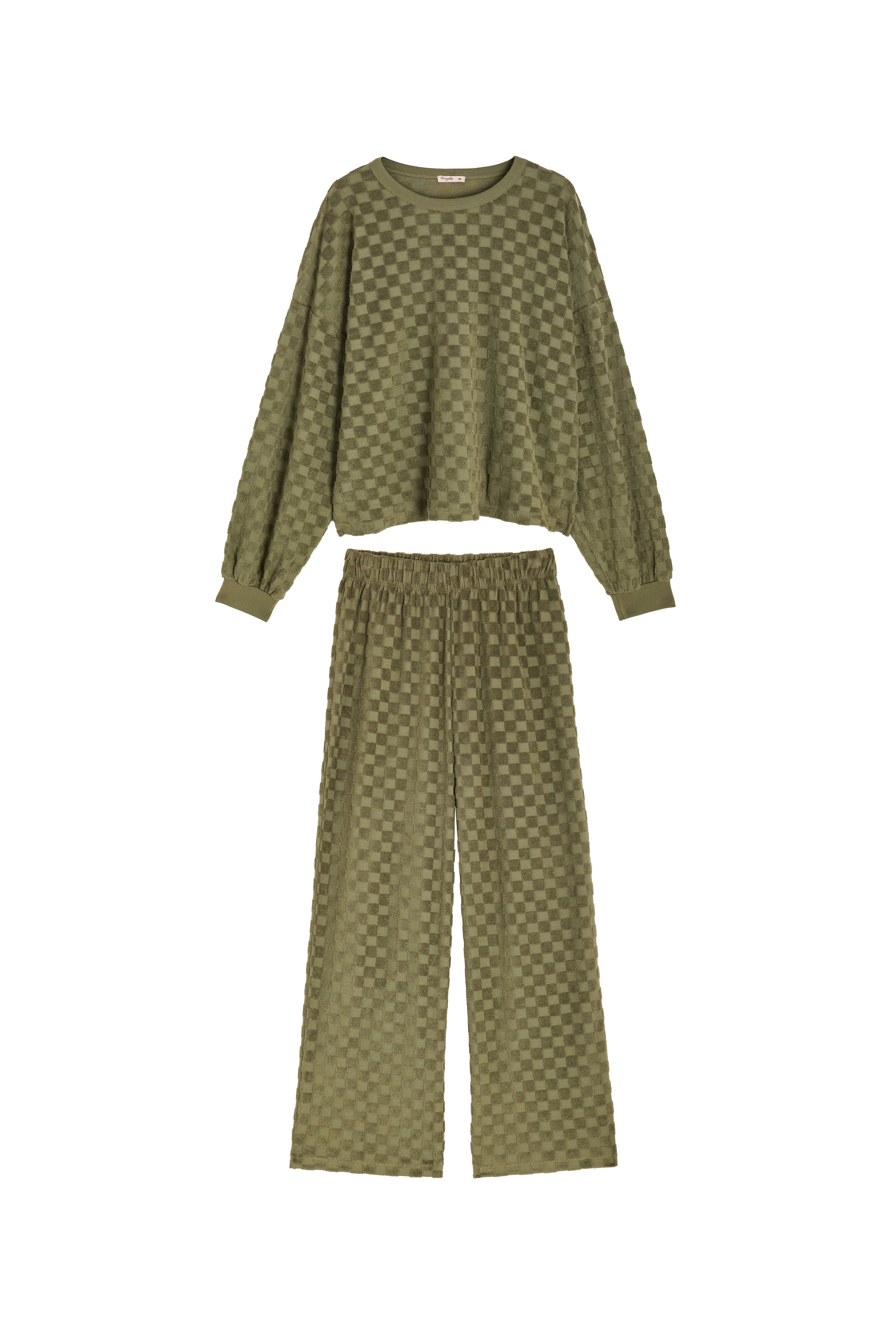 Ensemble Éponge Damier 100% COTON BIO - Kaki
