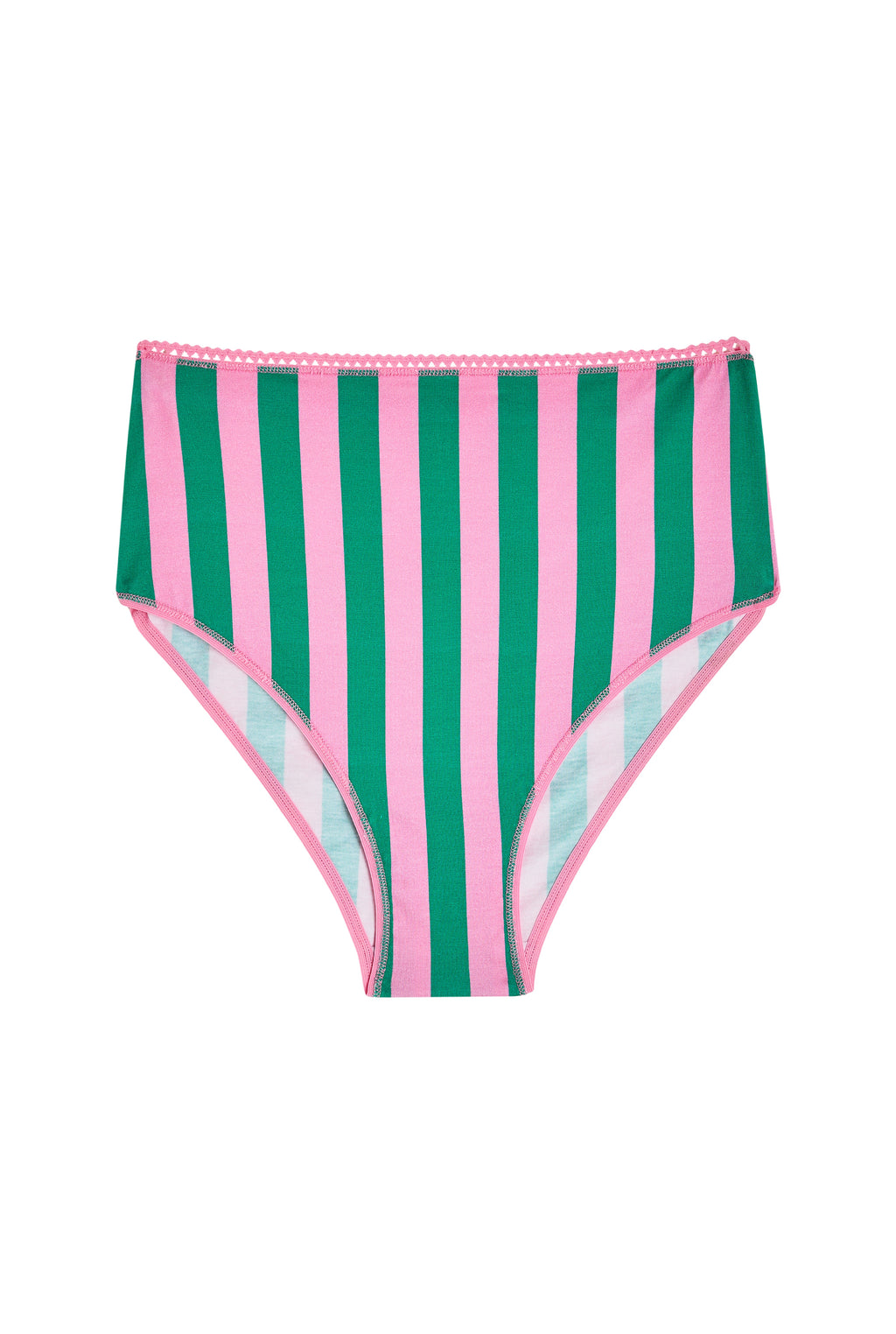Culotte Taille Haute Coton BIO - Rayures Rose et Vert